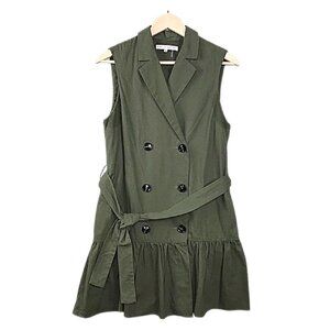 English Factory Olive Green Sleeveless Ruffle Belted Vest | Jacket | Medium